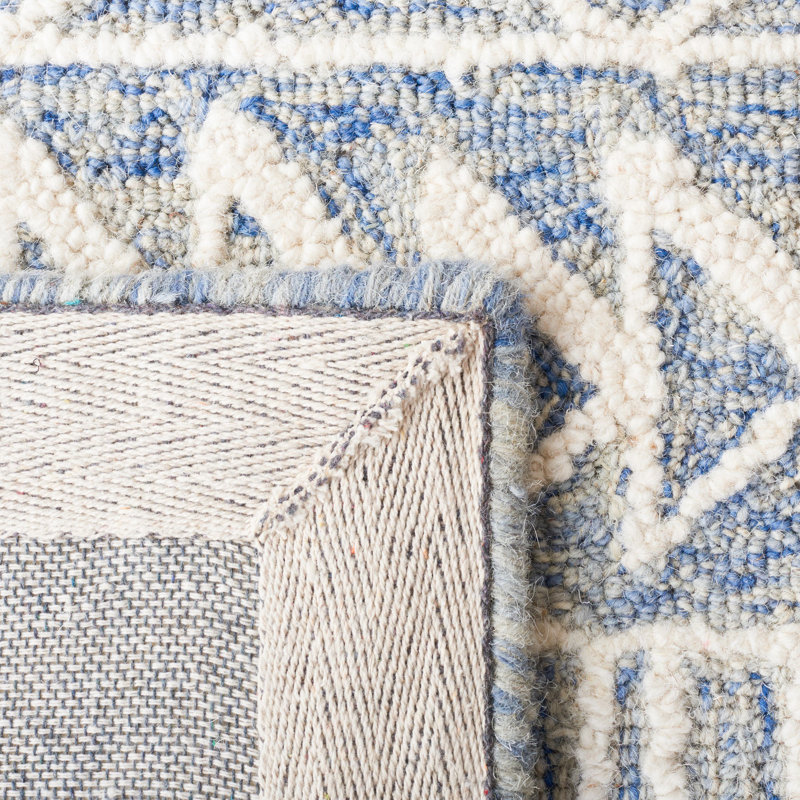 Kyndall Southwestern Handmade Tufted Wool Blue/Ivory Area Rug, Rectangle 3' x 5'