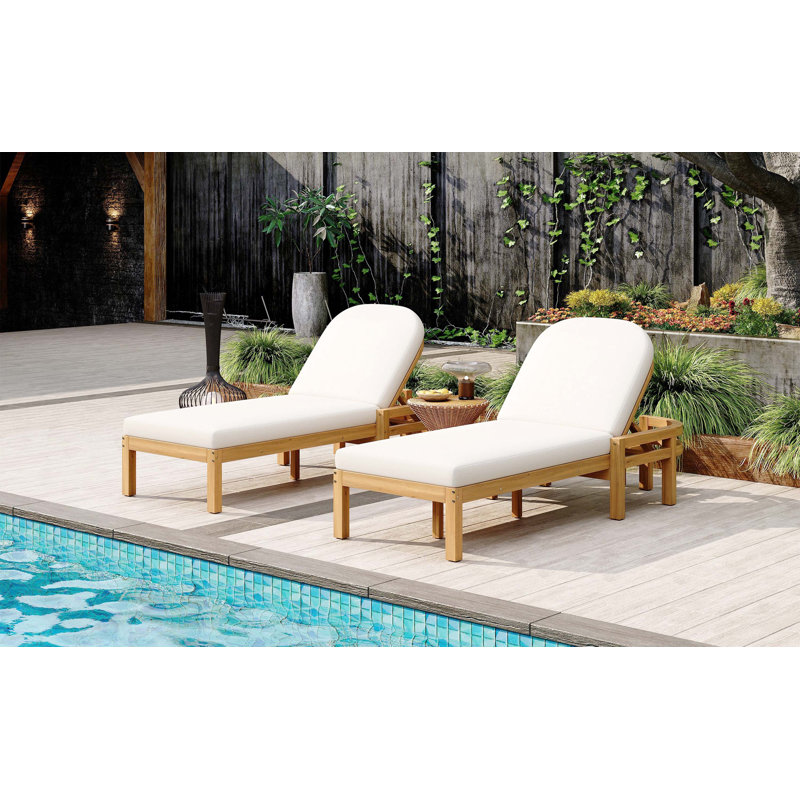 2-Piece Light Teak Acacia Wood Chaise Lounge Set, 5-Position Adjustable Arched Backrest Recliners, Outdoor Leisure Seating For Pool & Yard