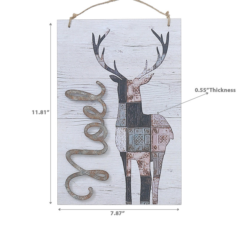 Décoration murale en bois avec cerf de Noël