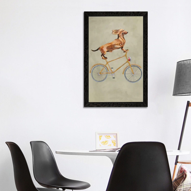 Dachshund On Bicycle I by Coco De Paris - Print on Canvas, 66.04 cm H x 45.72 cm W, Black Framed