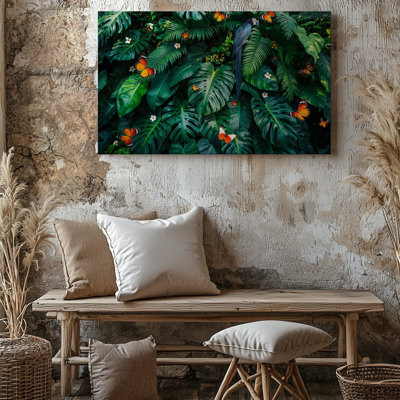 Toile Une scène de jungle luxuriante remplie d'un tableau vibrant d'art mural feuillage tropical avec de grandes feuilles vertes lustrées avec art mural variable