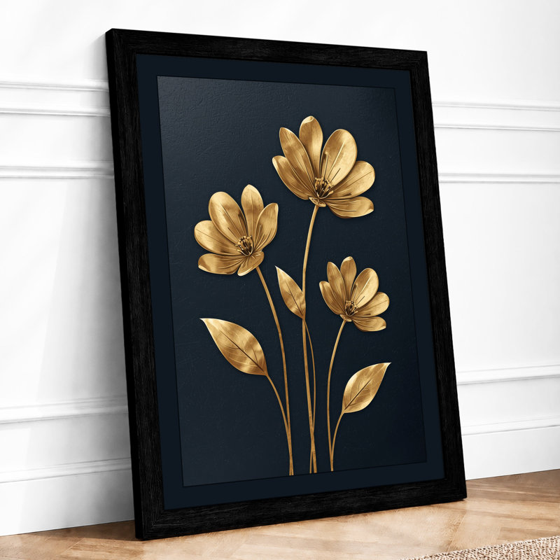 Golden Blooms Botanical - Framed Print, A3 - 42.0 x 29.7 cm, Black