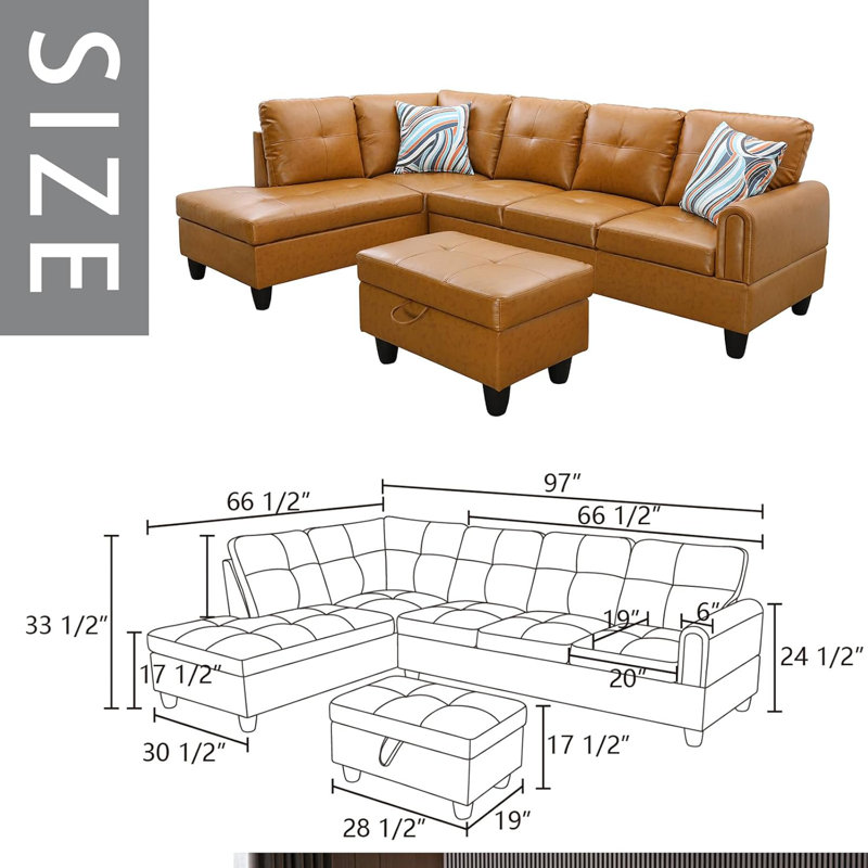 Canapé modulaire en similicuir 3 pièces, Similicuir gingembre
