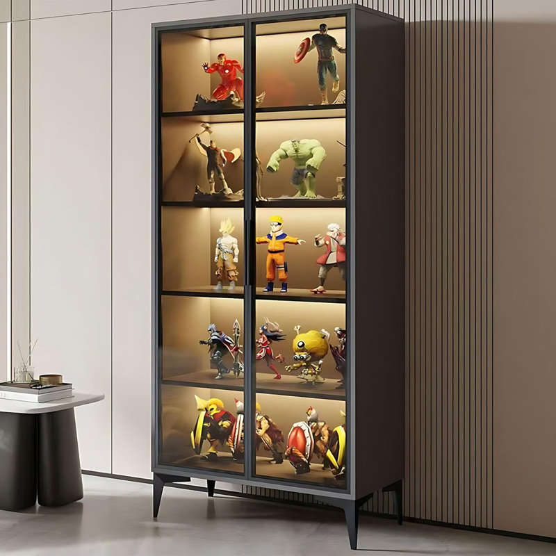 Vitrine Curio, étagères de rangement à 5 niveaux avec porte en verre acrylique, étagère de rangement pour jouets, étagère pour enfants et bibliothèque pour salle de jeux, chambre à coucher