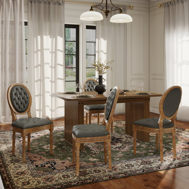 Ensemble de salle à manger Mid-Century, Vert olive, Table, 4 chaises