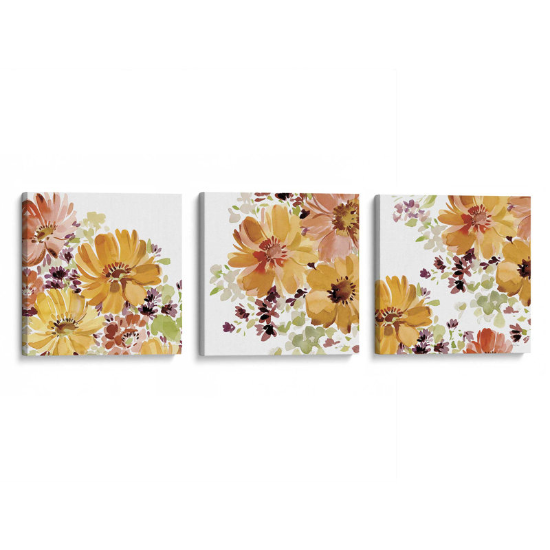 Autumn Garden Whispers, ensemble de 3 impressions sur toile, H 24 po x l 72 po, Toile tendue, Toile tendue