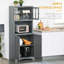 Huche de cuisine, armoire de rangement de 70 po avec porte encadrée en verre, armoire de rangement avec tablettes réglables et espace pour micro-ondes pour la salle à manger, gris