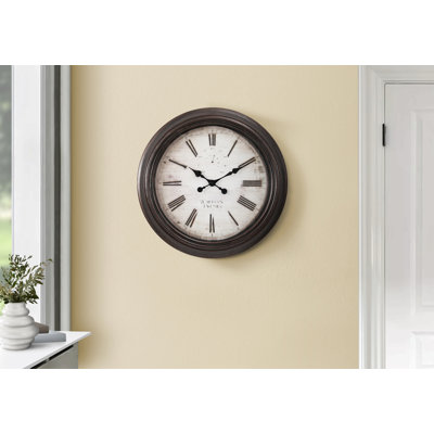 Clocks, 20" Round, Wall Clock, Brown, Transitional