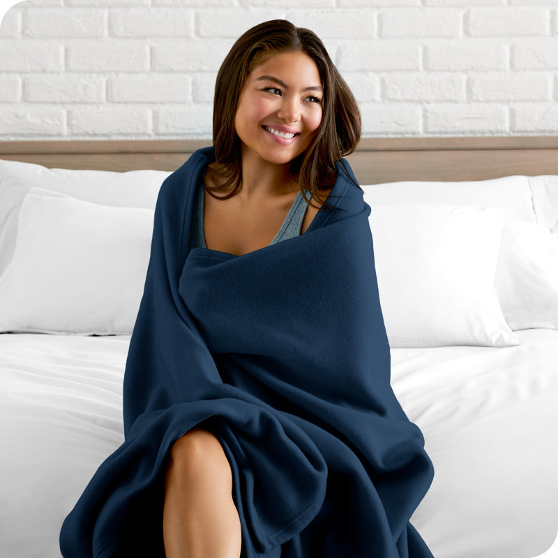 Full Dark Blue Reversible Fleece Blanket
