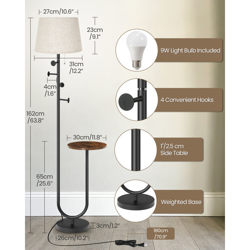 63.8'' Dimmable Tray Table Floor Lamp Standing Lamp With Shelf And Coat Rack 