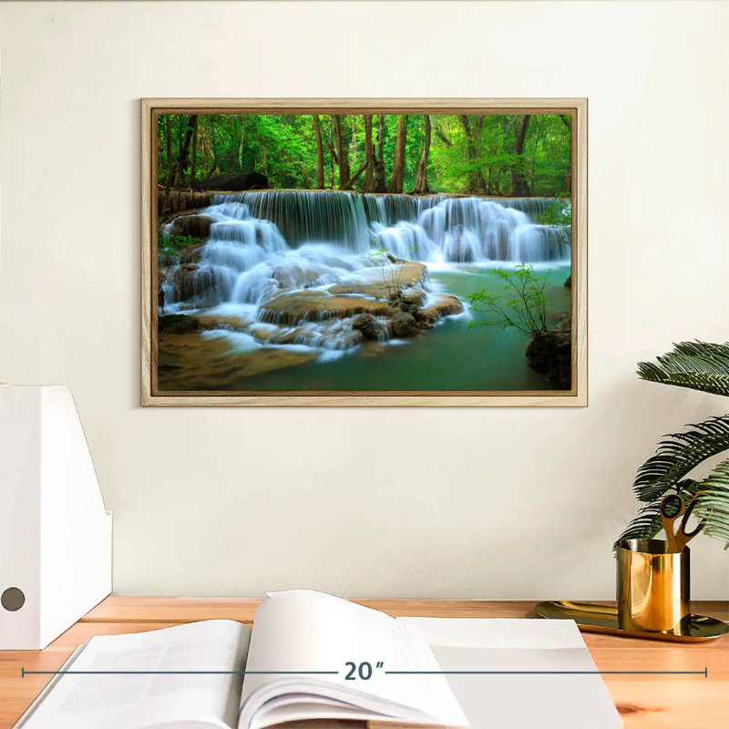 Cascade de la forêt profonde de Kanchanaburi, Cadre flottant en bois naturel, 13 po x 9 po