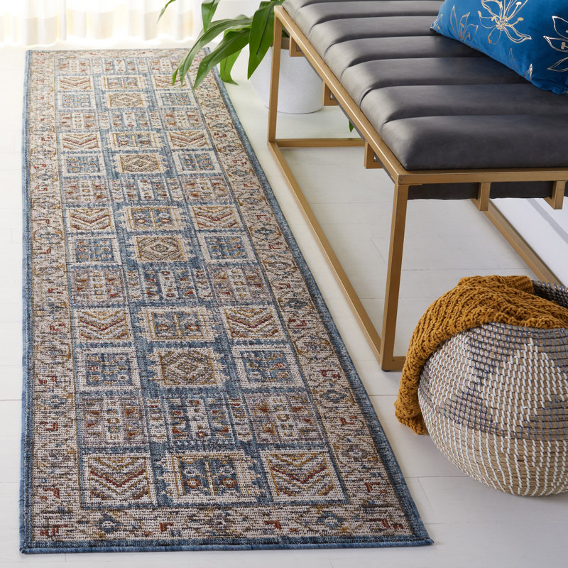 Tapis oriental ivoire / bleu Oriental, Tapis de couloir 2 pi 3 po x 9 pi