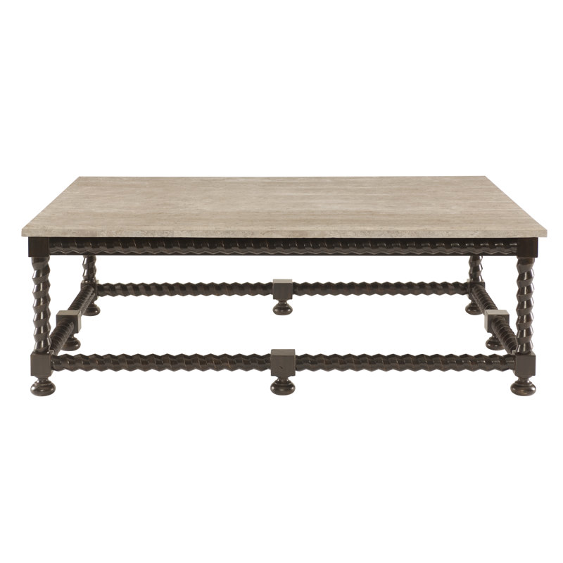 Cordova Rectangular Wood Coffee Table with Stone Top and Storage