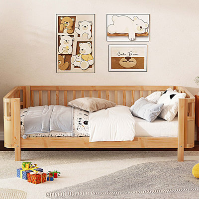 Lit plateforme en bois avec rails pour enfants, structure de lit pour tout-petits à profil bas