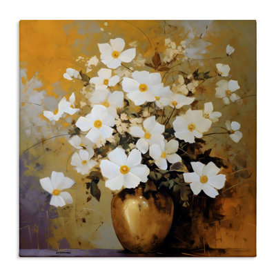 Vase doré avec toile marguerites, design par LSR Creative Studio