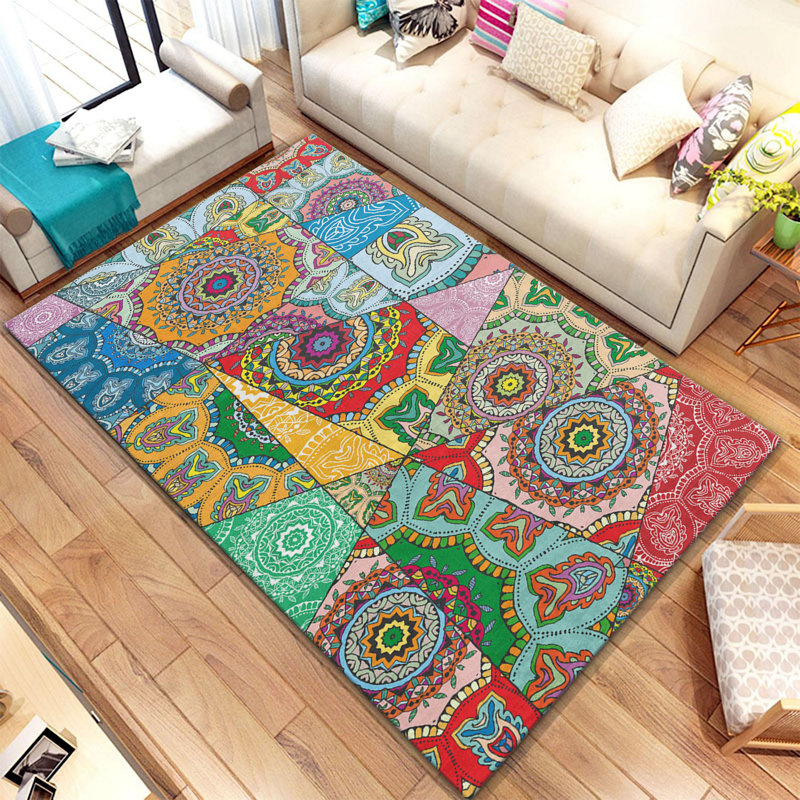 Non-Slip Woven Carpet, 3.3 x 5.9 Feet, 100% Polyester, 0.4 in Pile Height | Durable Raschel Knitting, Felt Dot Underside, Machine Washable | Elegant Digital Print Design for Living Room & Bedroom Décor
