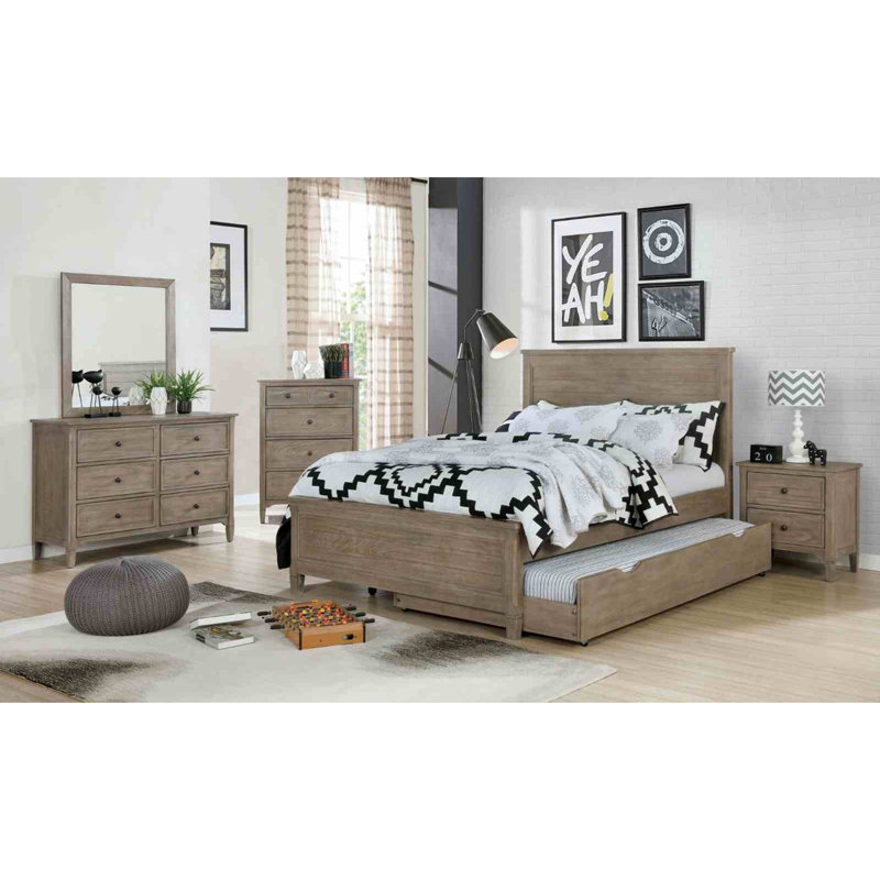 Transitional Style Wire-Brushed Warm Gray 1pc Dresser Round Pull Knobs Wood Grain Texture Bedroom Furniture