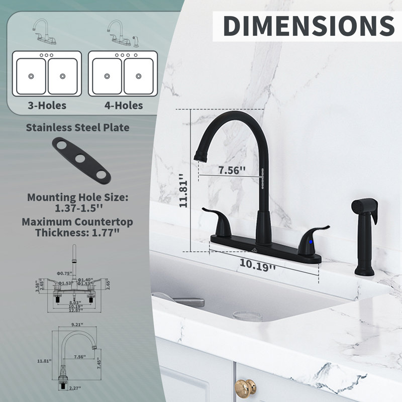 CASAINC Two Handle Kitchen Faucet with Pull Out Side Sprayer