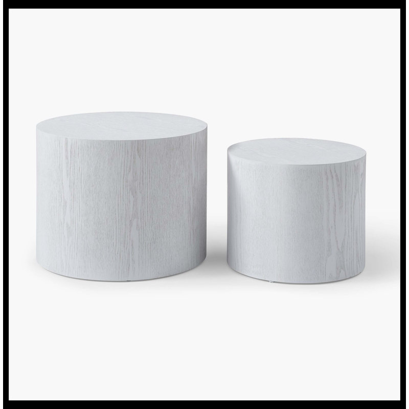 Ensemble de 2 tables basses rondes en MDF avec placage rondes, pour le salon, le bureau, la chambre à coucher, blanc