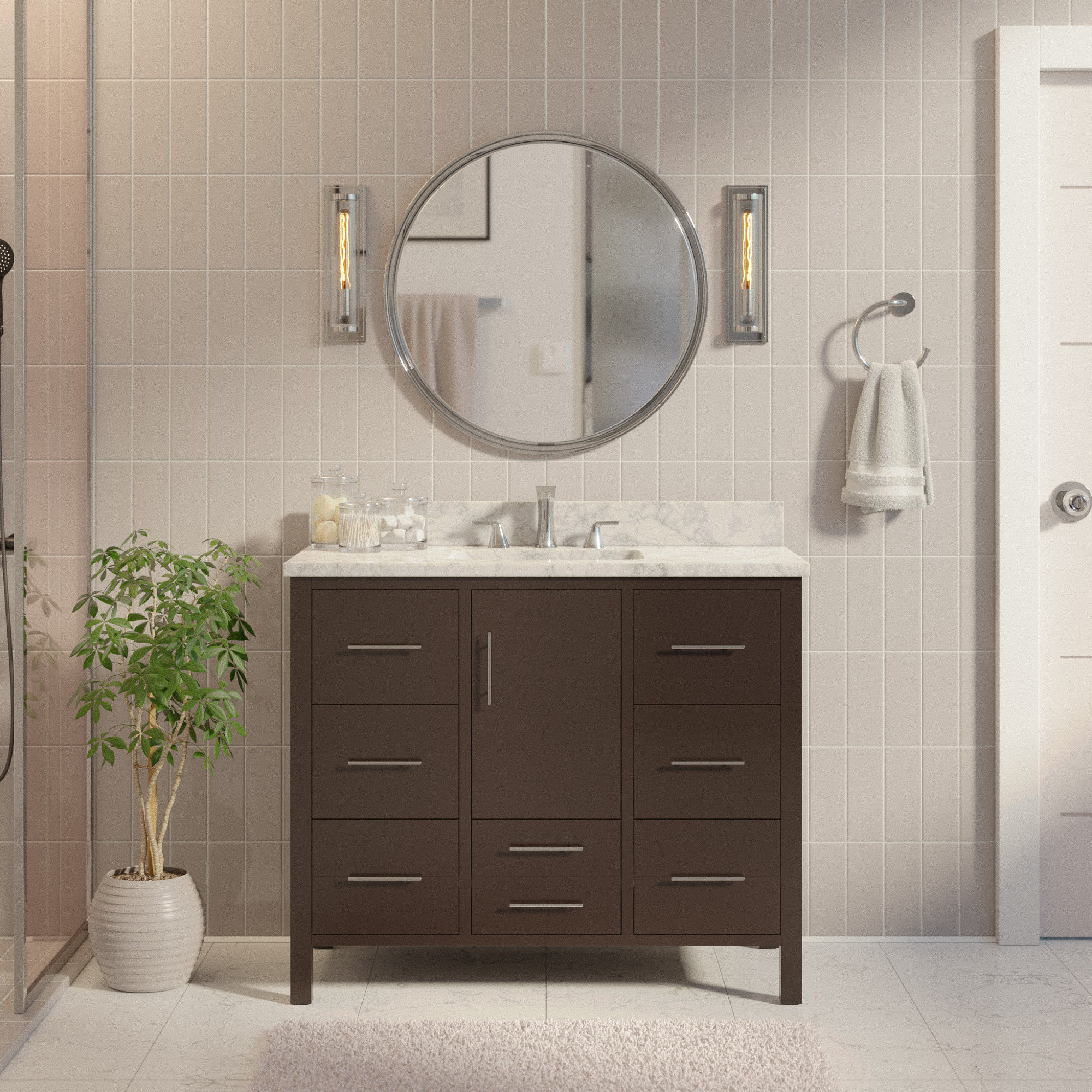 Kiara 42'' Single Bathroom Vanity, Chocolate, Carrara Marble