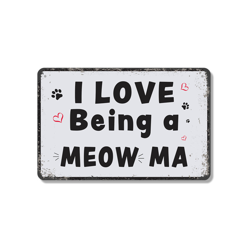 Enseigne fantaisie en aluminium 10 po x 14 po Cat Mom, H 10 po x l 14 po x P 0,1 po, Blanc