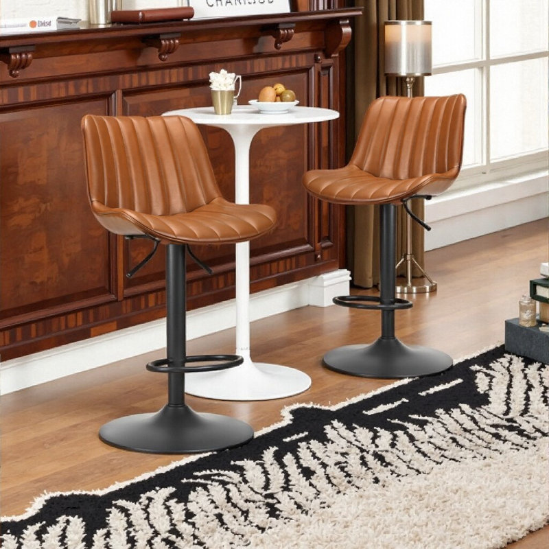 Ensemble de tabourets de bar pivotants réglables - cuir synthétique et rotation à 360 ° (brun), Brun