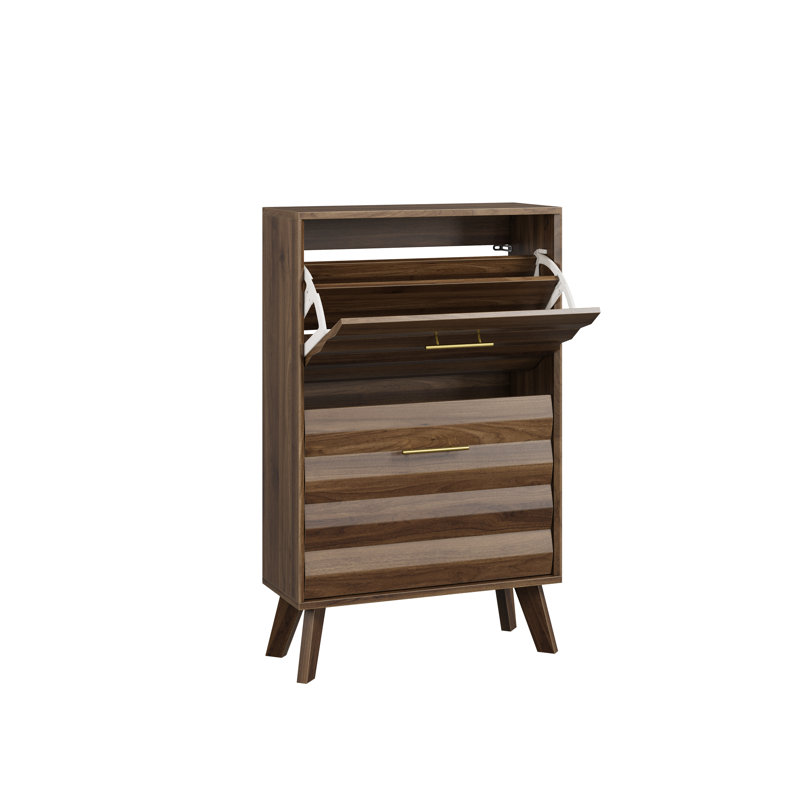 12 Pair Flip Down Shoe Storage Cabinet with Adjustable Shelves