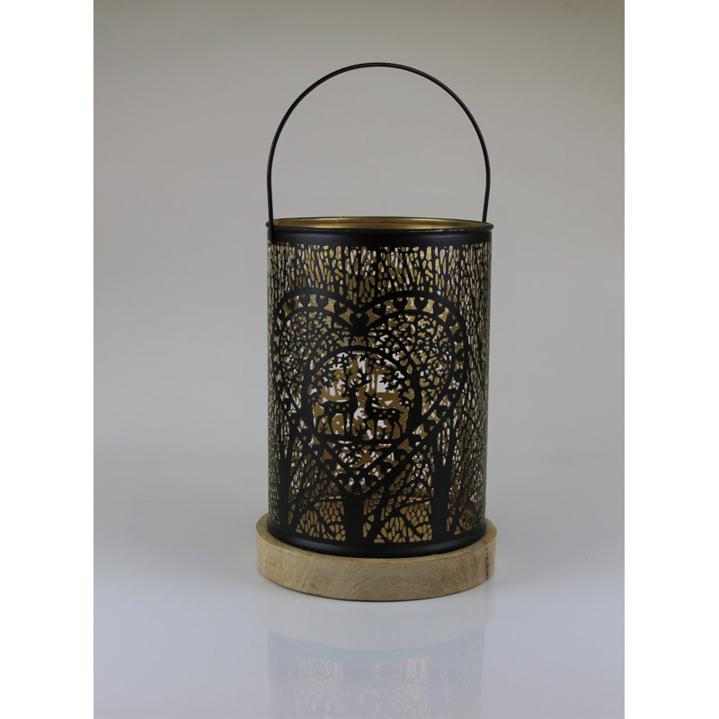 Eisen/Mangoholz Tabletop Lantern, 37cm H x 24cm W x 24cm D