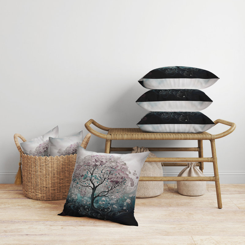 Coussin réversible Beautiful Tree Of Life, H 16 po x l 16 po, Vert / rose