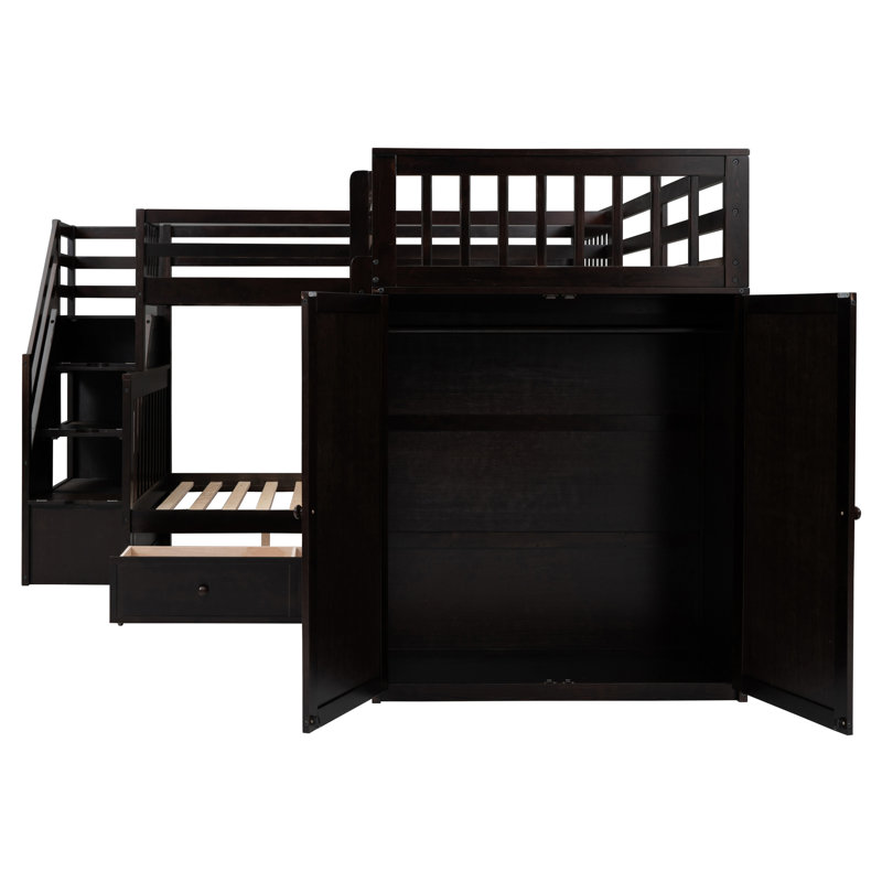 Lit superposé en L au-dessus d'un lit double avec tiroir intégré - Améliorez l'organisation de votre chambre à coucher en combinant bureau et garde-robe