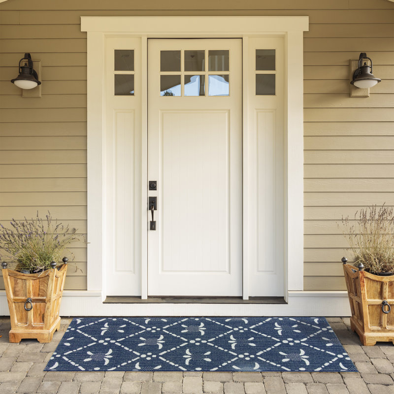 Reyn Spooner Tradewinds Nalani Navy Blue Hawaiian Tropical Polypropylene Flatweave Indoor/ Outdoor All Weather Area Rug