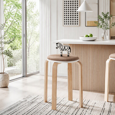 Upholstered Counter Stool with Solid Wood Frame