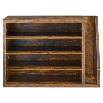 Wooden Desktop File Organizer, 4 Compartment Literature Mail Sorter with Detachable Shelves & Side Vertical Storage, Countertop Document Paper Holder