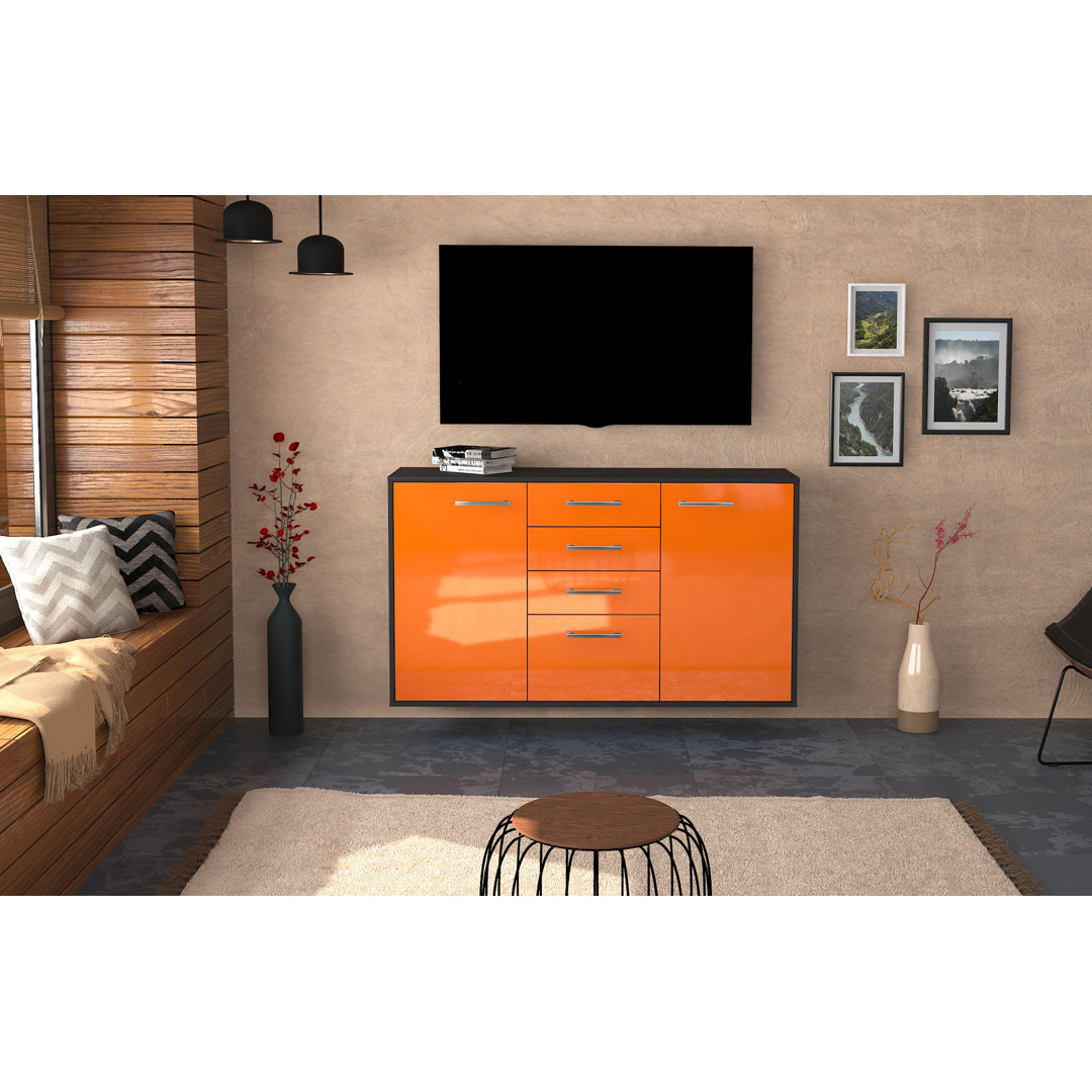 Sideboard Sioux Falls, Farbe: Weiß/Anthrazit, Fliegend/Metallgriffe, Größe: 136x79x35cm