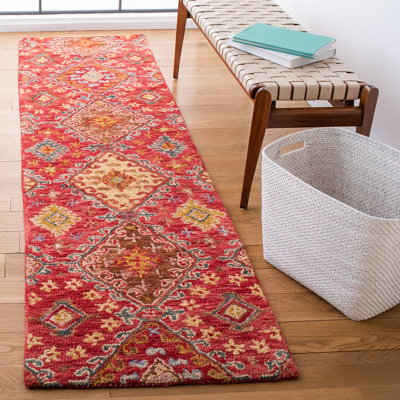 Hand Tufted Wool/Cotton Southwestern Rug in Red/Gold