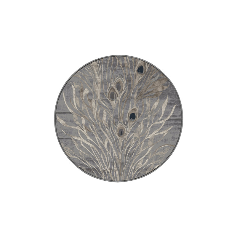 Tapis gris soyeux et moelleux, Rond 3 pi