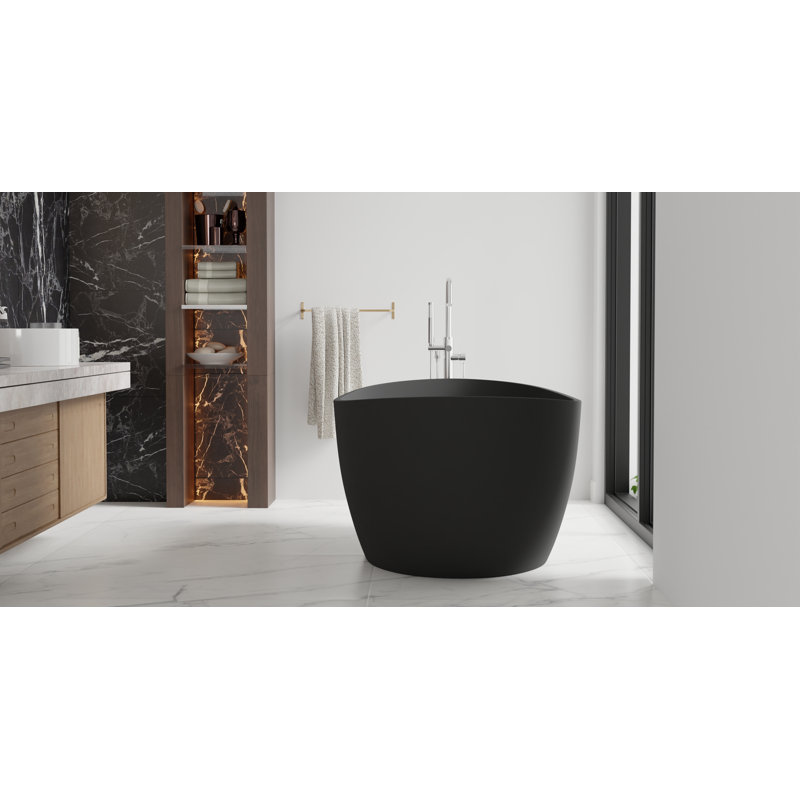 Baignoire autoportante en résine de trempage avec trop-plein et drain 70,8 po x 35,4 po Badeloft BW-03-XL-MBLK, Noir mat