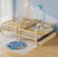 Lit superposé simple au-dessus de simple en bois de pin avec 2 tiroirs, convertible en 2 lits simples, lit superposé simple au-dessus de simple avec échelle et barrières de sécurité, naturel-681533852