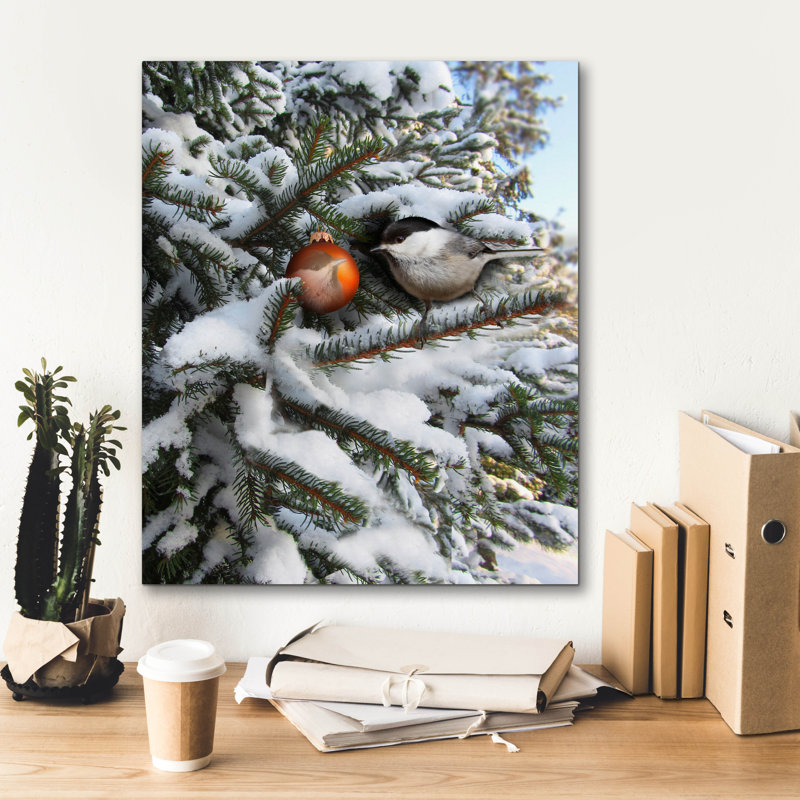  «Christmas Chickadee» par John Hovenstine, art mural sur toile, 20 po x 24 po, H 24 po x l 20 po