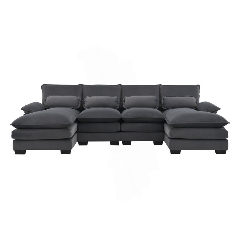Canapé modulaire moderne en forme de U avec coussins de taille, canapé rembourré à 6 places, canapé-lit avec méridienne, canapé confortable