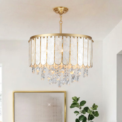 Coastal 5-Light Gold Natural Seashell Chandelier With Crystal Accents