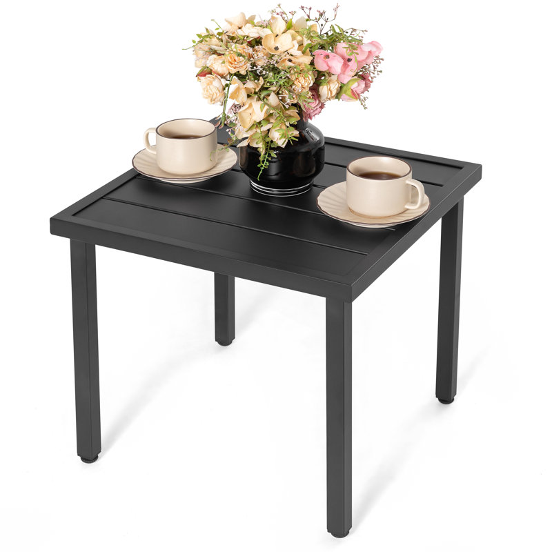 Square Metal Outdoor Side Table With Slatted Tabletop, Powder-coated Frame