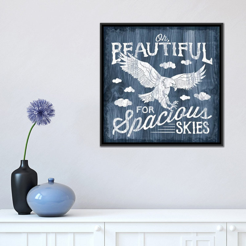 « america the belle i », art textuel sur toile tendue, H 18 po x l 18 po x P 1,5 po, Toile avec cadre noir, Pas de tapis