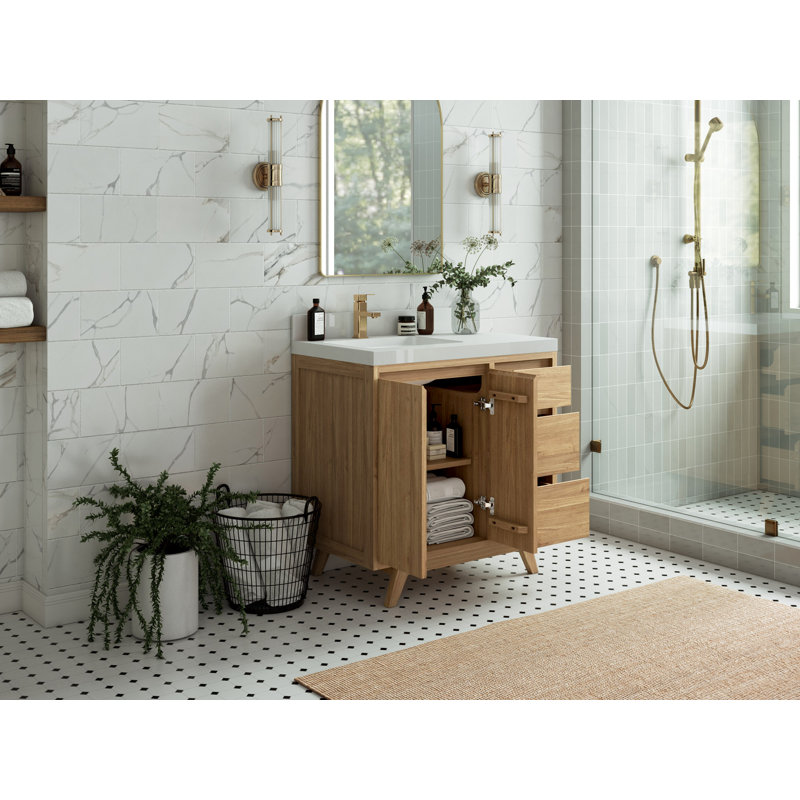 Kristynn 36'' Single Bathroom Vanity with Quartz Top, Calacatta Laza