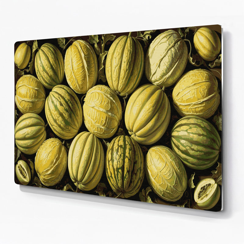 Art mural en métal fruits brun melon, H 11 po x l 14 po