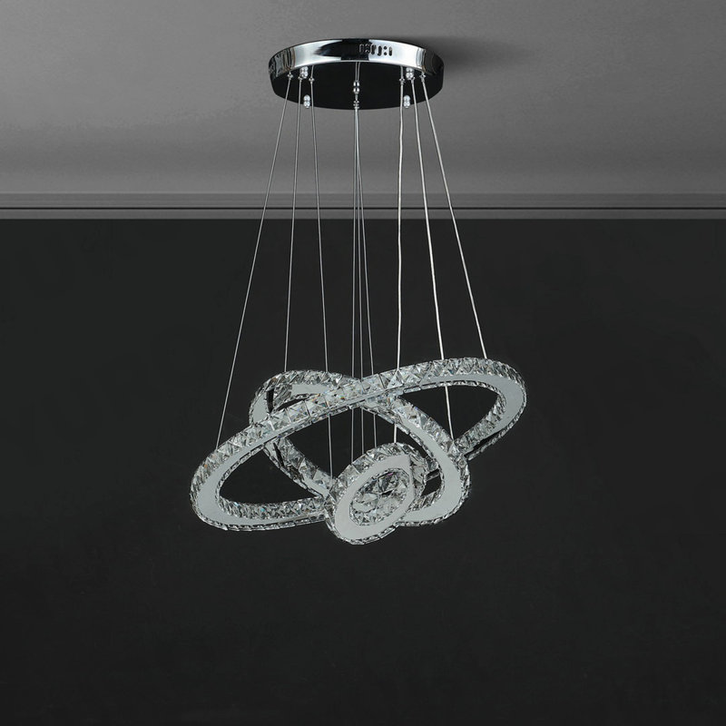 Petit lustre à télécommande à intensité réglable en cristal blanc pur à 11 anneaux de 11,8 po à 47,2 po Eira