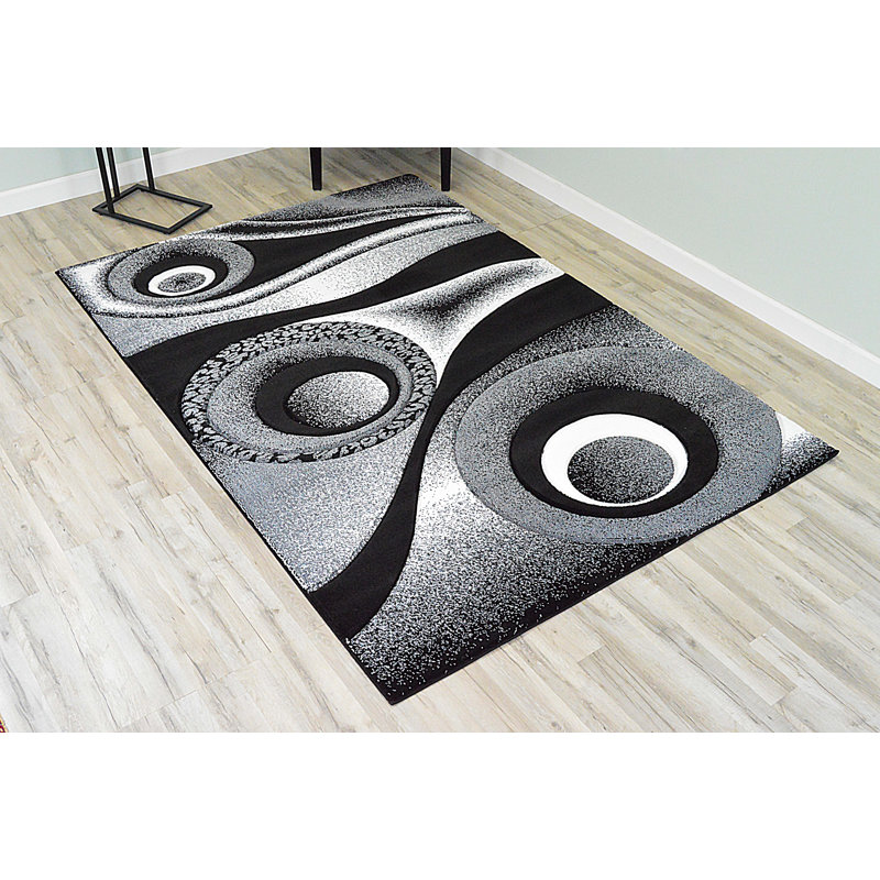 Mccampbell Abstract Area Rug, Rectangle 2' x 4', Black/White