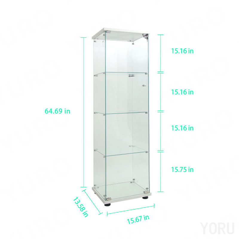 Vitrine en verre trempé, porte-bouteilles, lumière à pile, pieds réglables - blanc, White, 64.69" H x 15.67" W x 13.58" D
