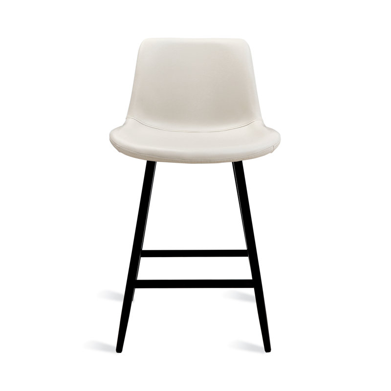 Tabouret de comptoir en faux cuir Macaire, Tabouret de comptoir (siège d'une hauteur de 24 p, Blanc antique, Noir
