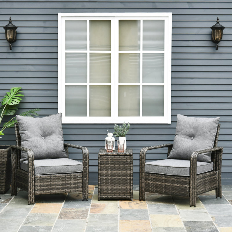 Attardo 3 Piece Rattan Seating Group with Cushions, Gray, Brown
